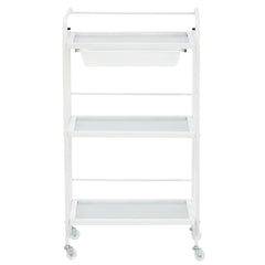 Kosmetologinis staliukas vežimėlis su stiklinėmis lentynomis ir ištraukiamu stalčiumi 102B, baltas
