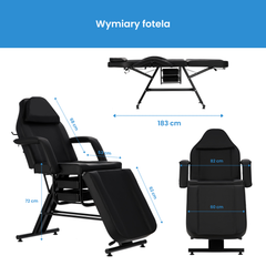 Mechaninis kosmetologinis gultas su kuvetėmis – Verano, 72 cm, juodas