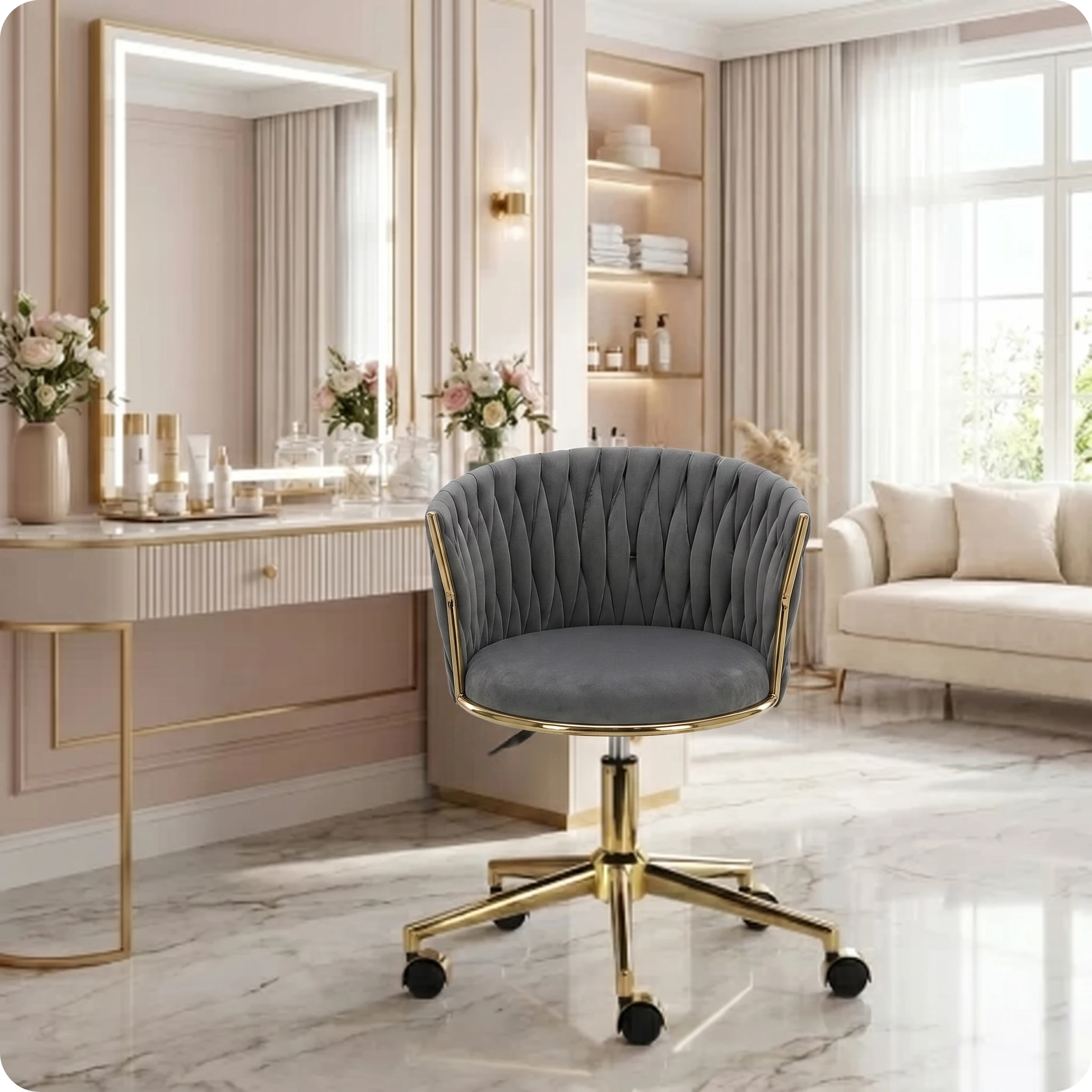 Meistro kėdė Velvet Gold su atlošu – pilka