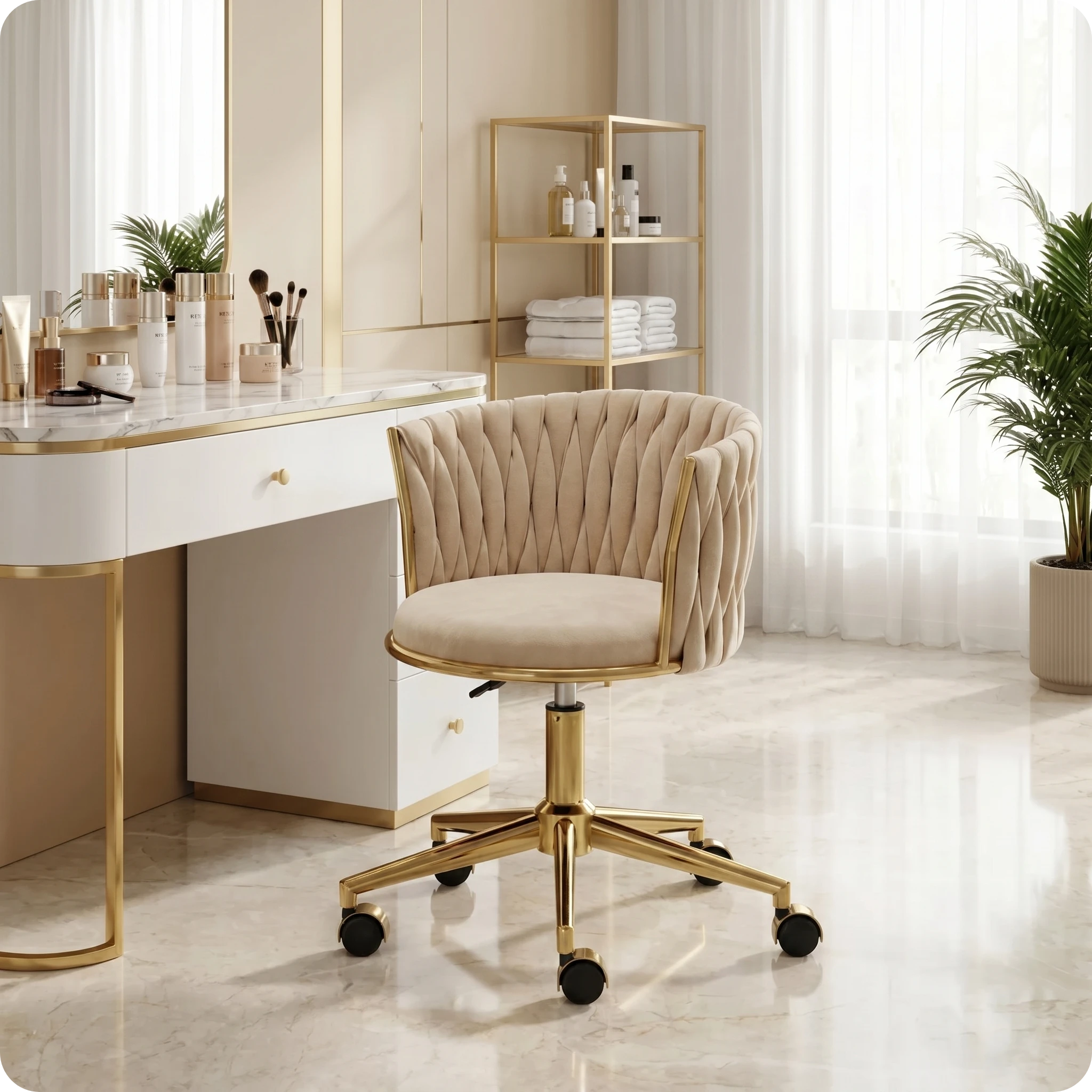 Meistro kėdė Velvet Gold su atlošu – smėlio spalvos