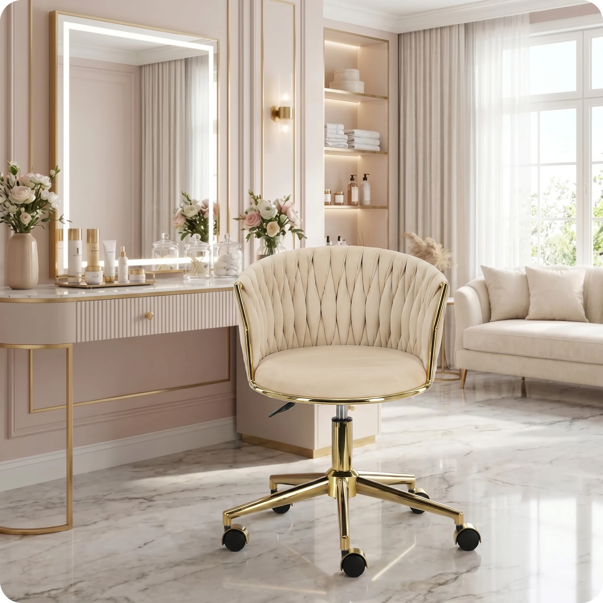 Meistro kėdė Velvet Gold su atlošu – smėlio spalvos