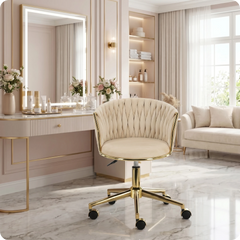 Meistro kėdė Velvet Gold su atlošu – smėlio spalvos