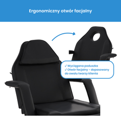 Mechaninis kosmetologinis gultas su kuvetėmis – Verano, 72 cm, juodas