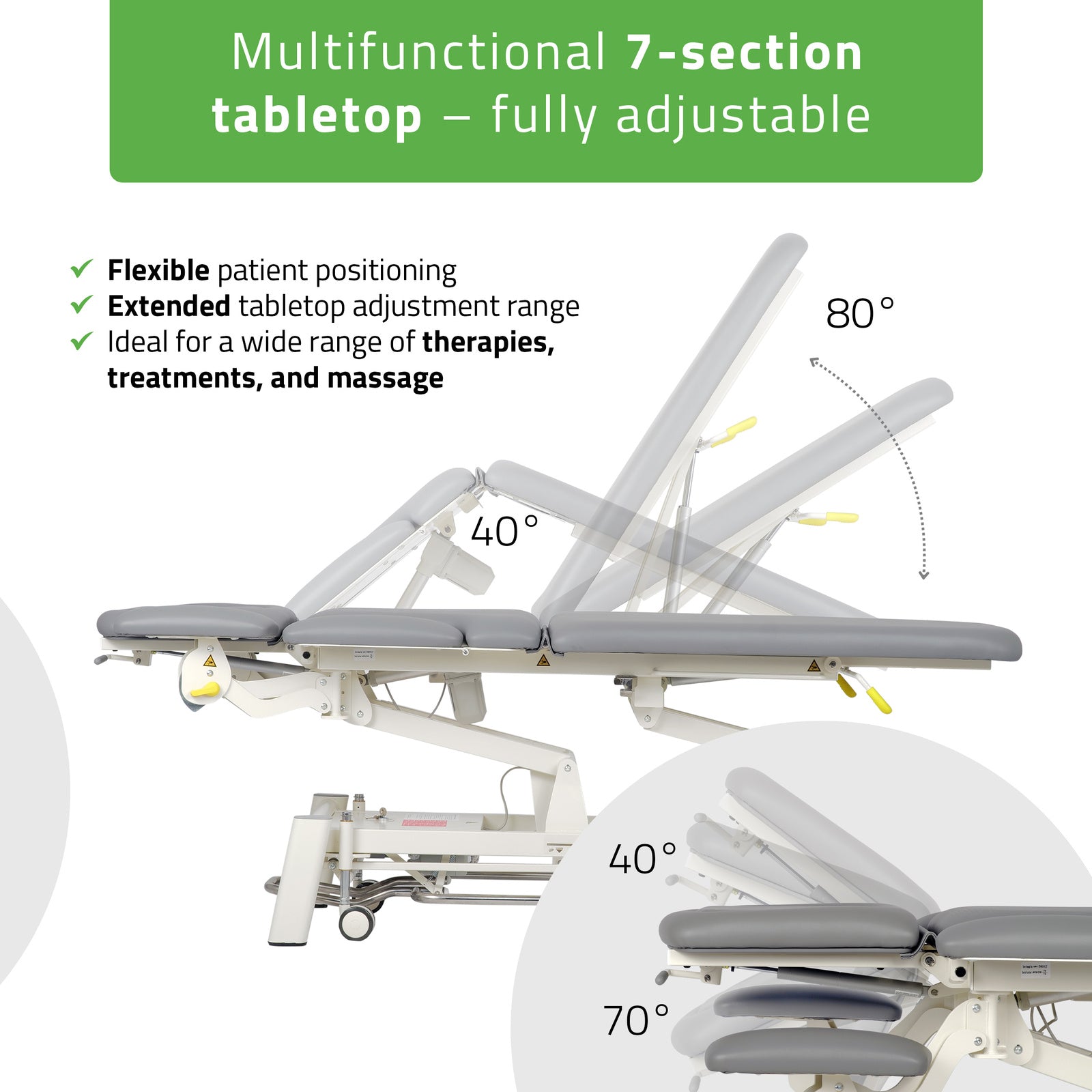 Elektrinis masažo ir kineziterapijos stalas PROXIMA X7 Touch Core – pilka spalva