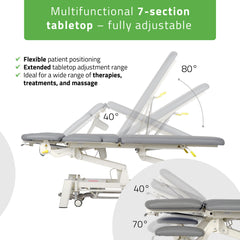 Elektrinis masažo ir kineziterapijos stalas PROXIMA X7 Touch Core – pilka spalva