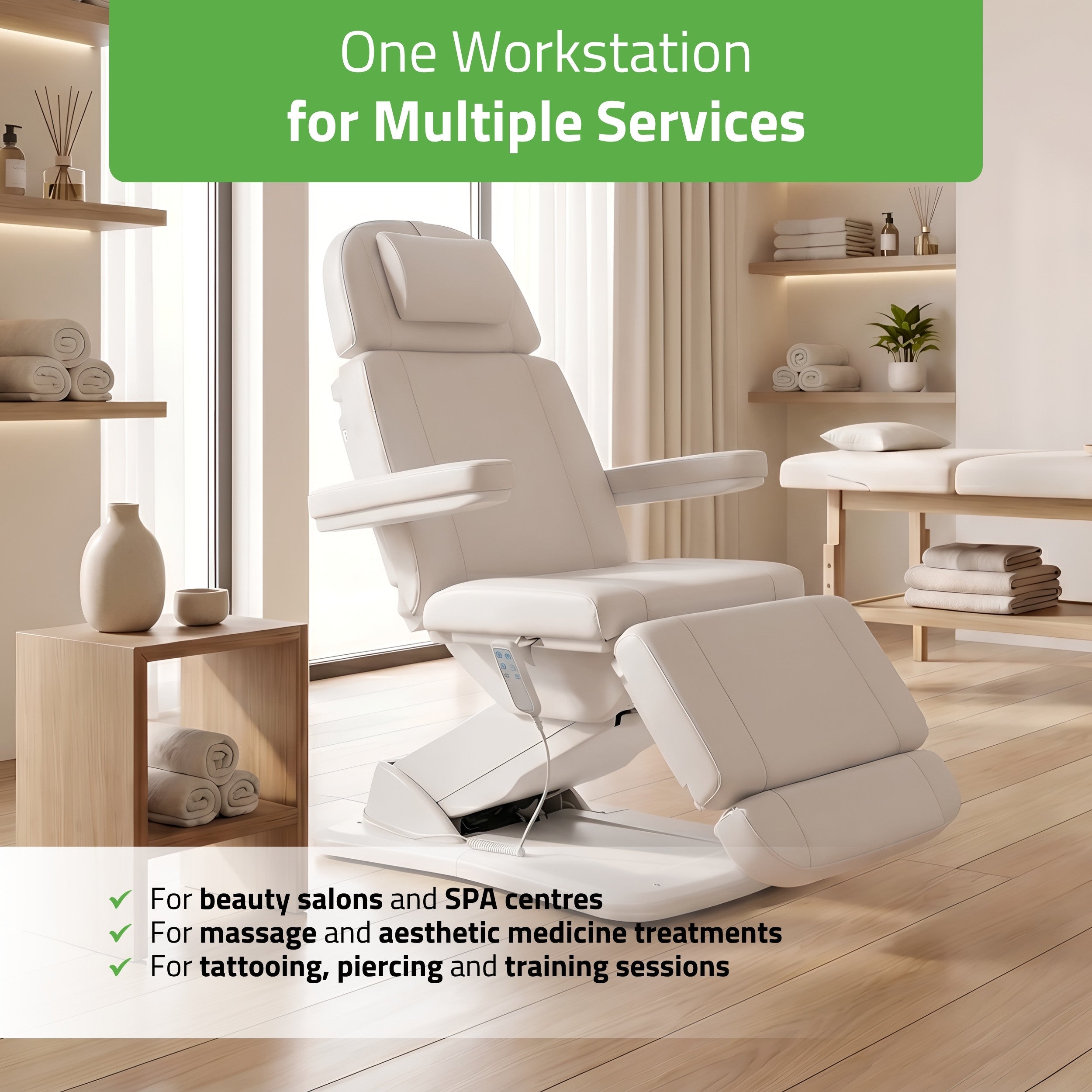 Tavia elektrinis kosmetologinis krėslas Satin Comfort K701, baltas