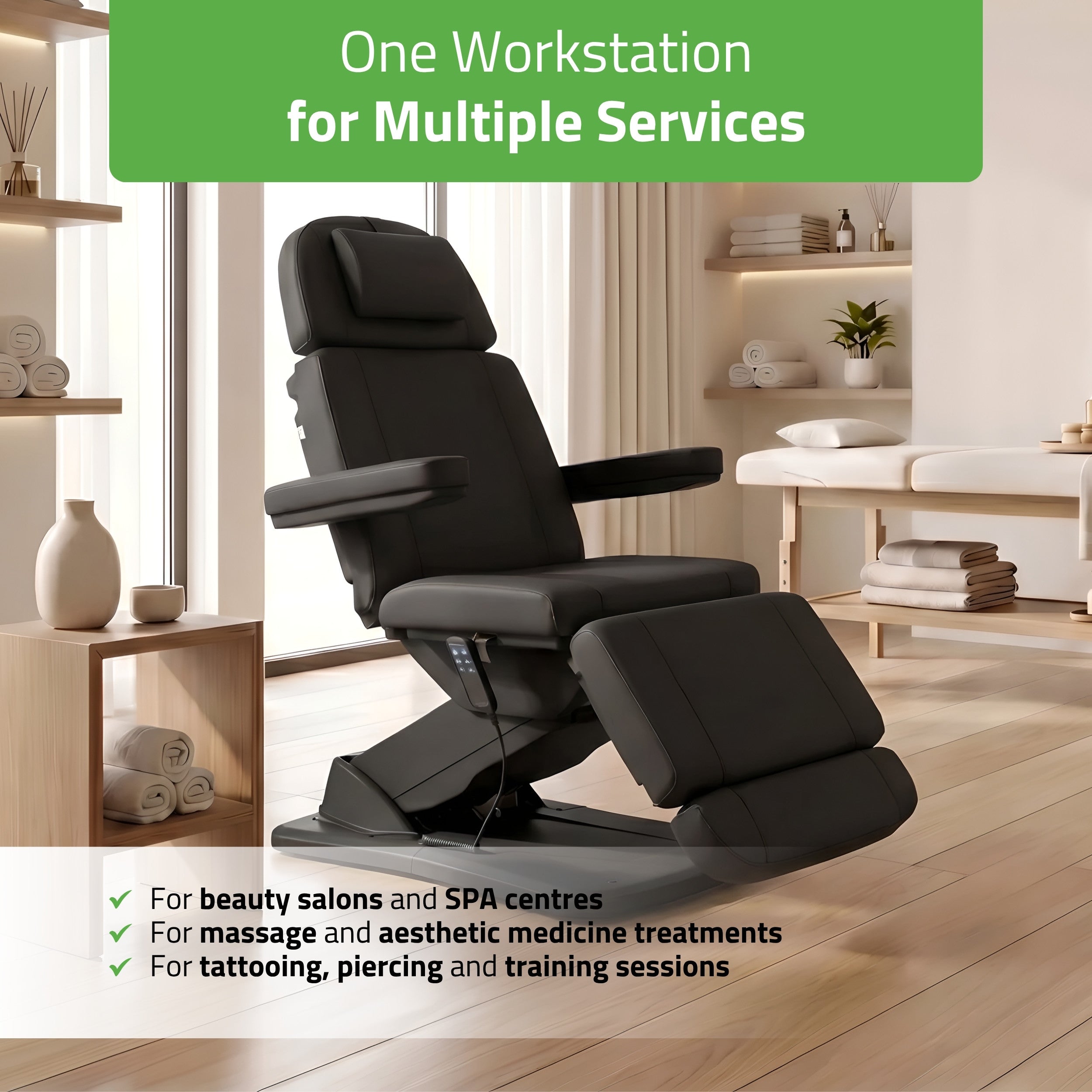Tavia elektrinis kosmetologinis krėslas Satin Comfort K715, juodas