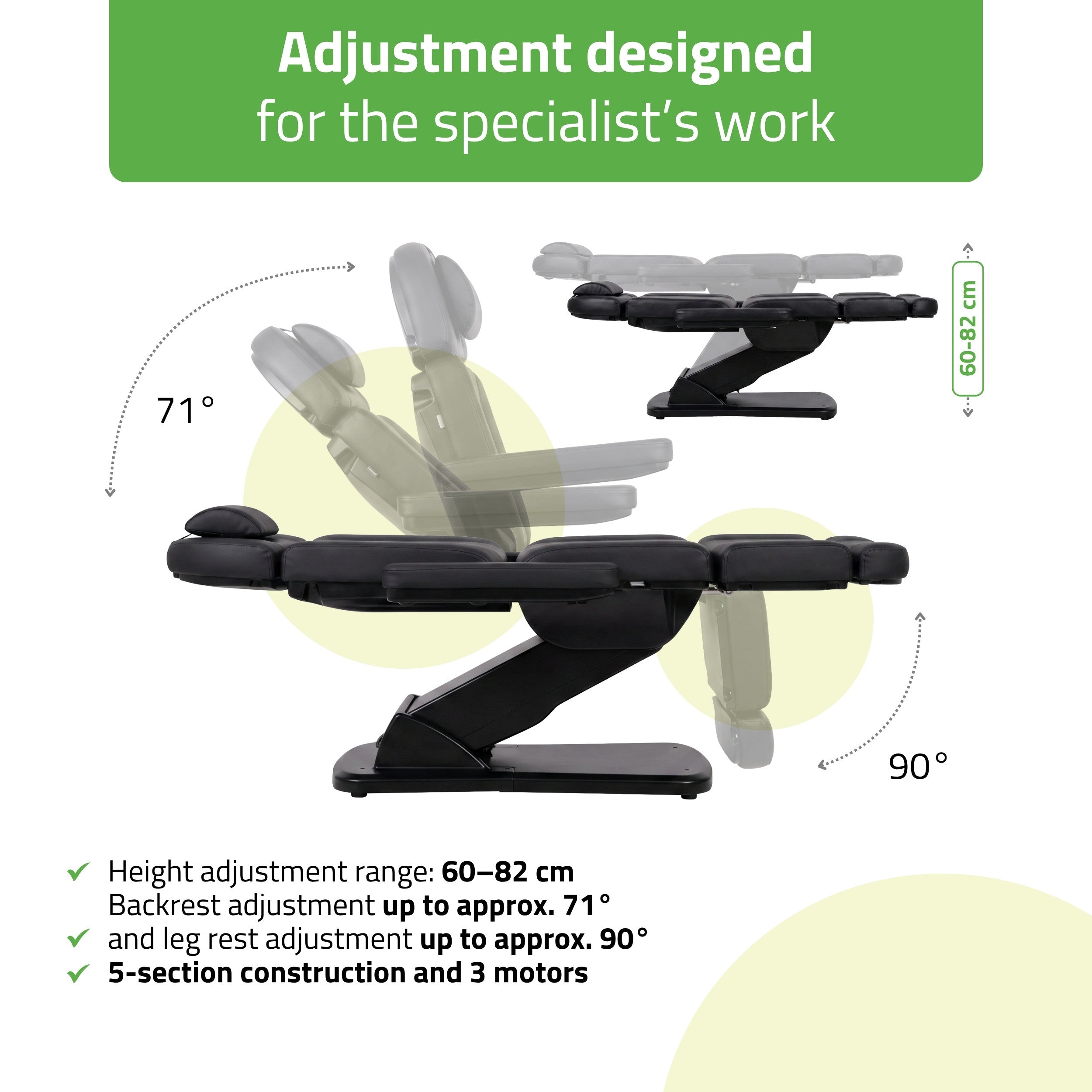 Tavia elektrinis kosmetologinis krėslas Satin Comfort K715, juodas