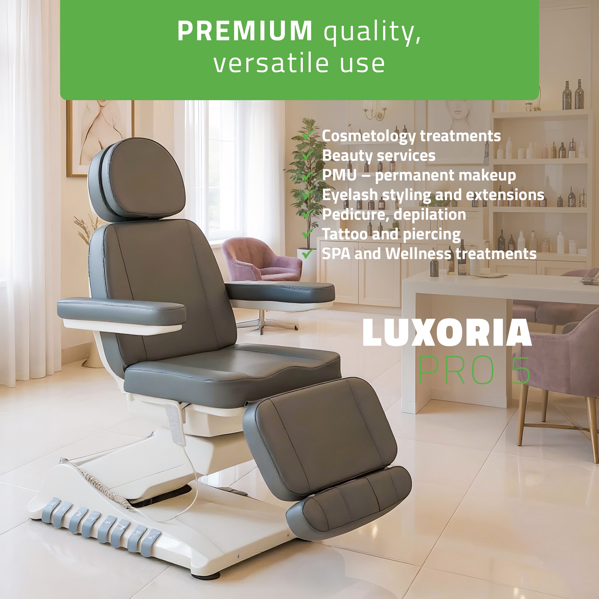 Elektrinis kosmetologinis gultas Luxoria PRO 5 K721 – pilkas (ash grey)