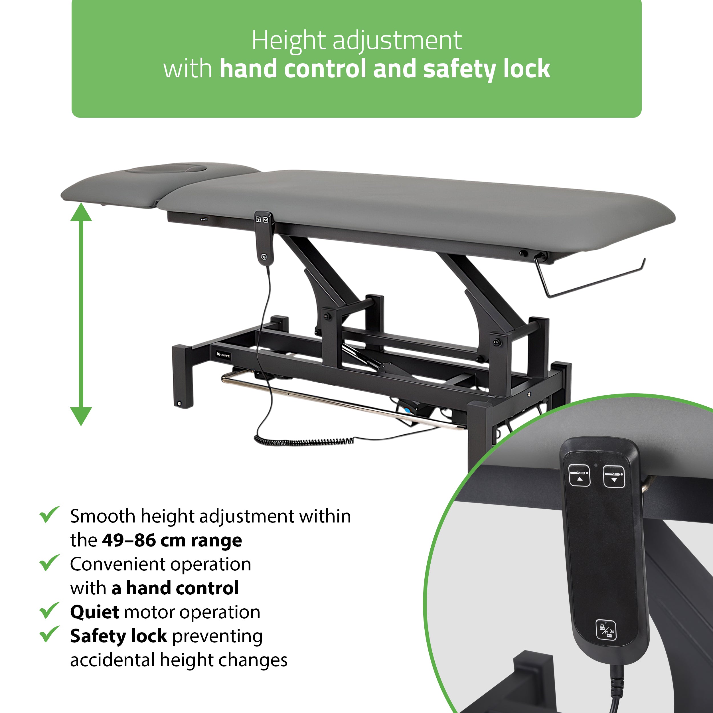 Elektrinis masažo / reabilitacijos stalas Fortis 2 ERGO – Habys, pilkas (k722)