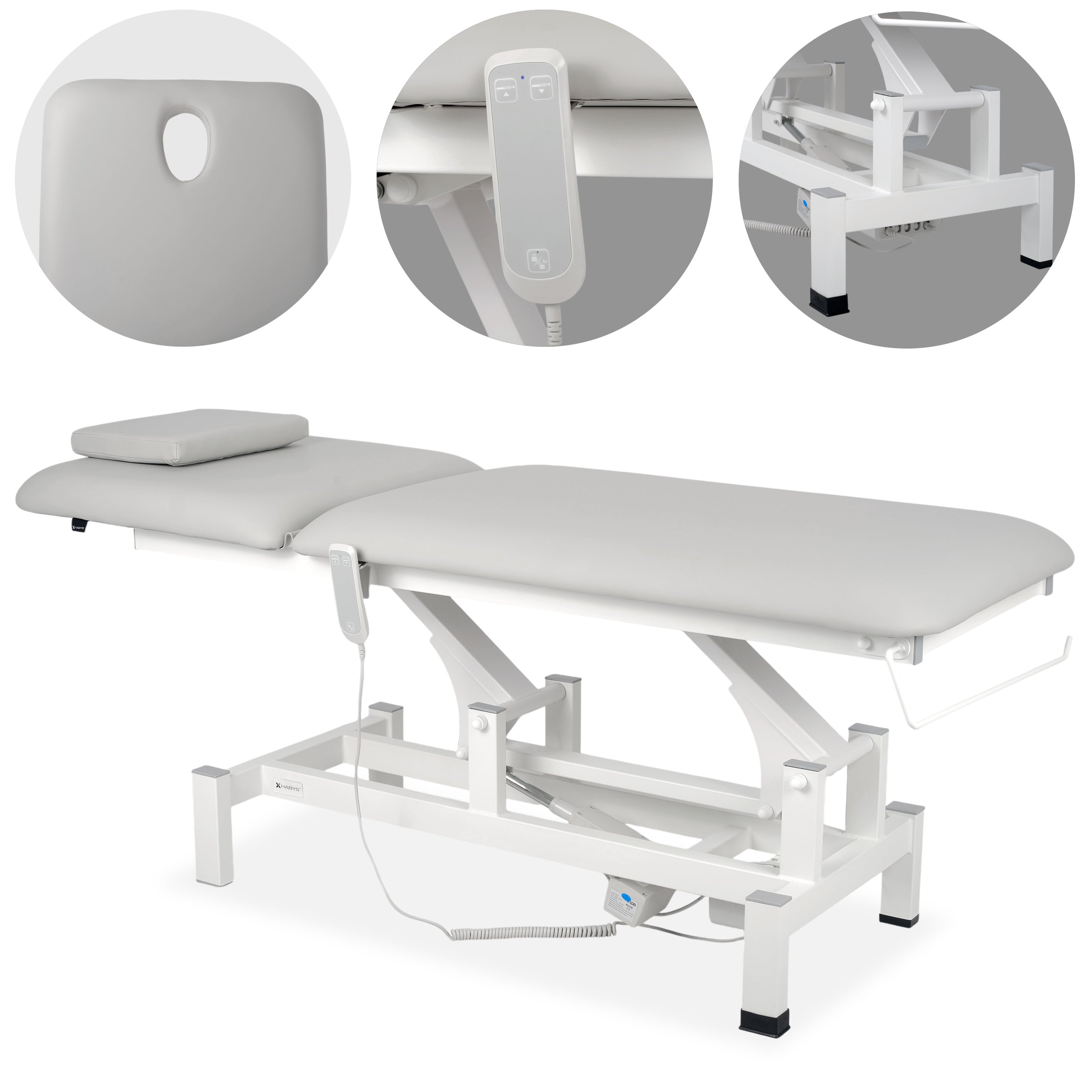 --Fortis 2 treatment table, electric adjustment, hand remote control, head cushion, k729 light gray-