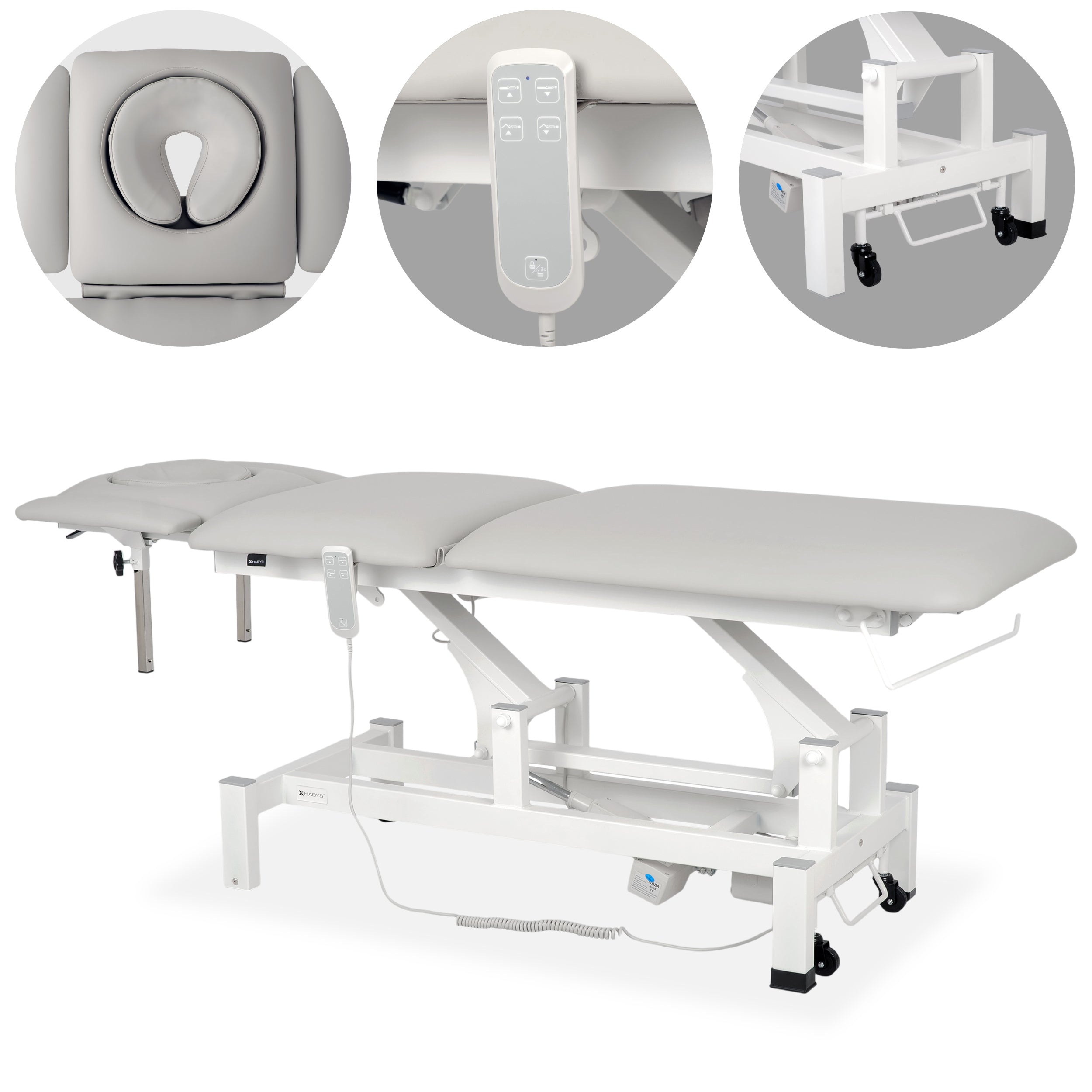 --Fortis 5 ERGO treatment table, electric height adjustment with hand remote control, ERGO cushion, k729 light gray-