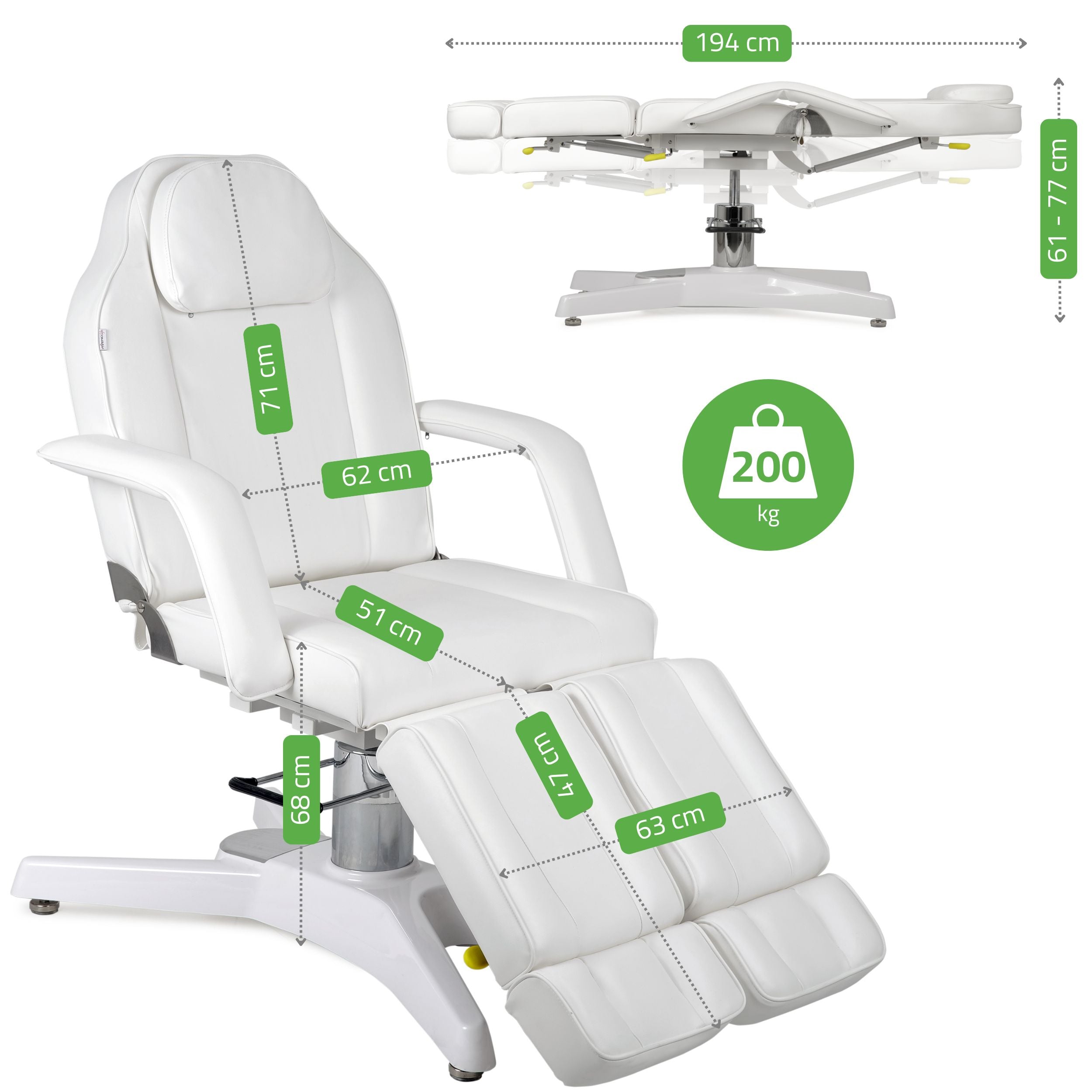 Kosmetologinis hidraulinis gultas - pedikiūro kėdė Habys MAX Bianco, balta