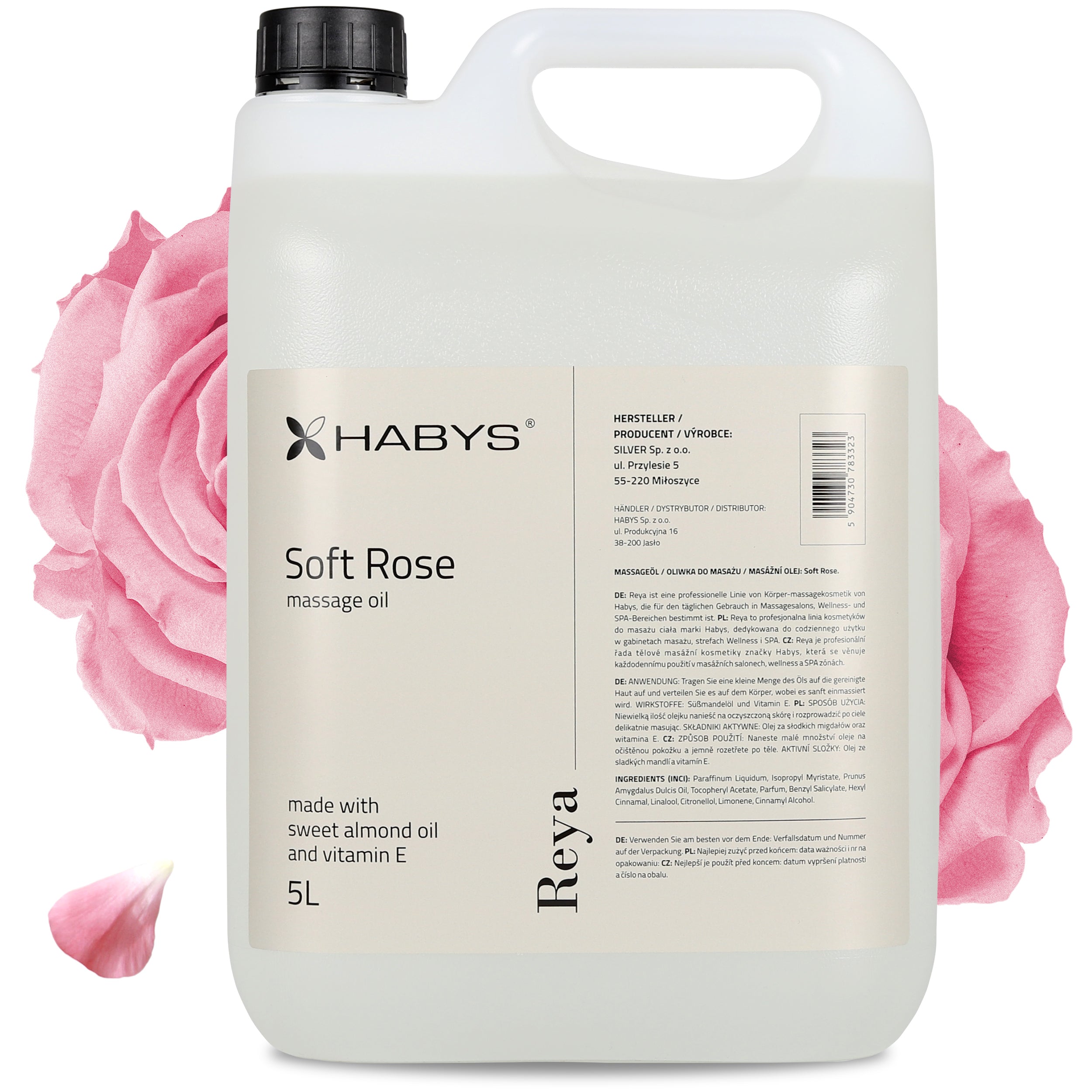 Reya Soft Rose aliejus masažui, Habys 5L