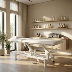 -1-Optima therapy table, electric height adjustment with hand remote – Satin Comfort k701 white-1