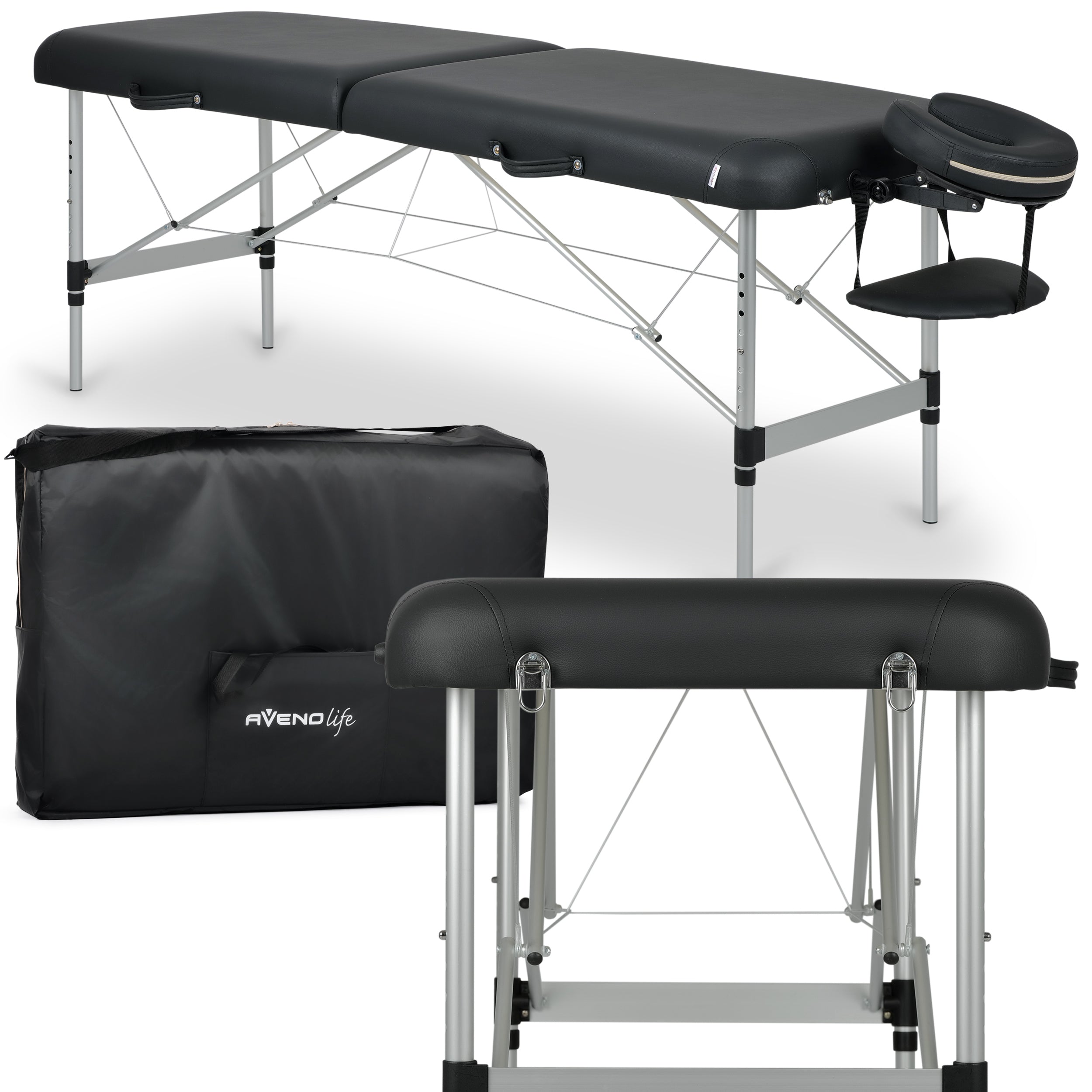 Nešiojama kosmetologinė ir masažo lova „Aveno Life Estetic Dark Comfy Base K515“ – juoda