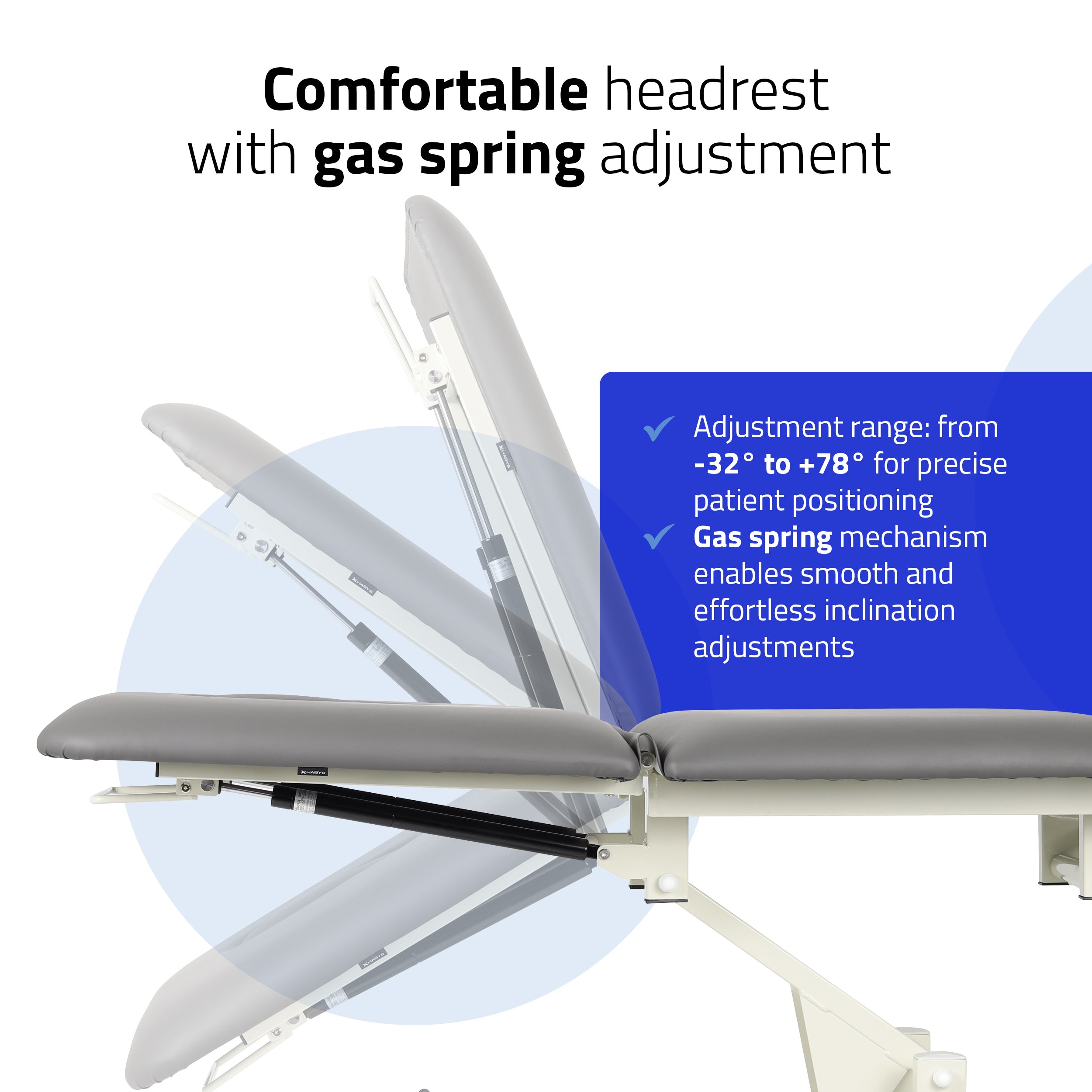 Terapinis stalas Ultima H2 – pilkas, 2 dalių, hidraulinis reguliavimas, su ratukais