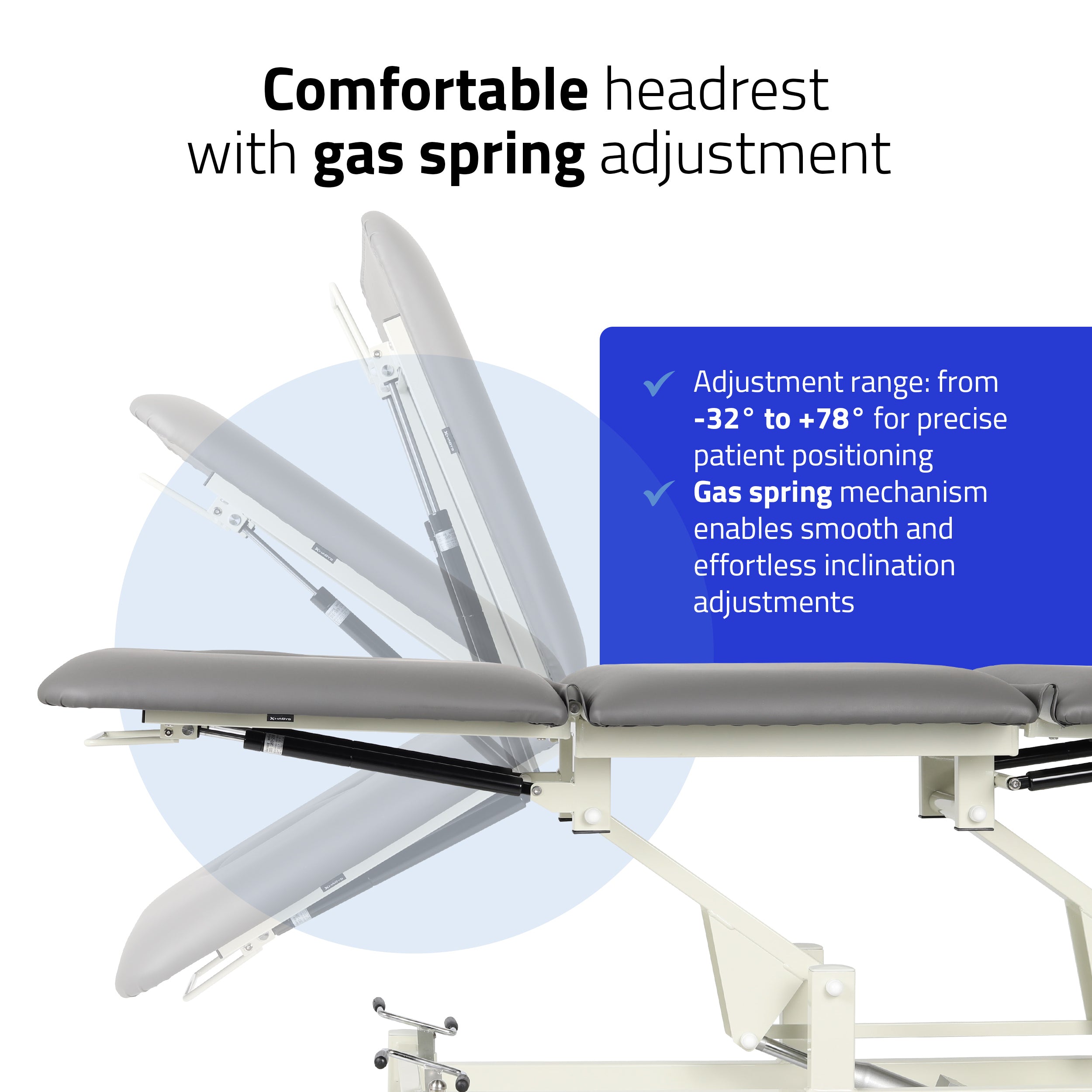 Terapinis stalas Ultima H3 – pilkas, 3 dalių, hidraulinis reguliavimas, su ratukais
