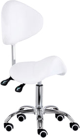 Kosmetologinė meistro balno formos kėdė su atlošu XT-03P – balta