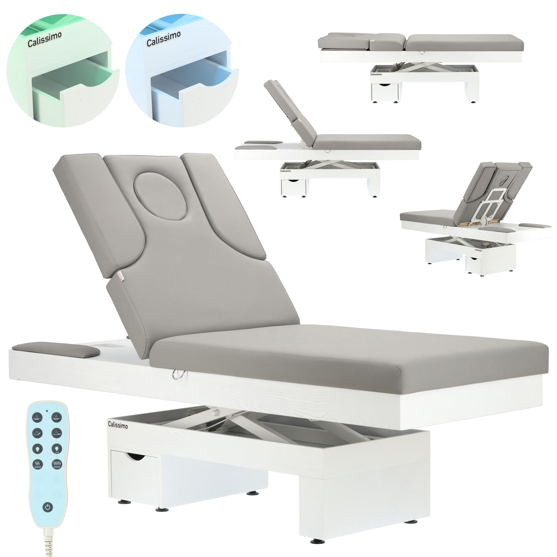 Elektrinis masažo stalas / kosmetologinis gultas su šildymu ir LED apšvietimu F245 – pilkas