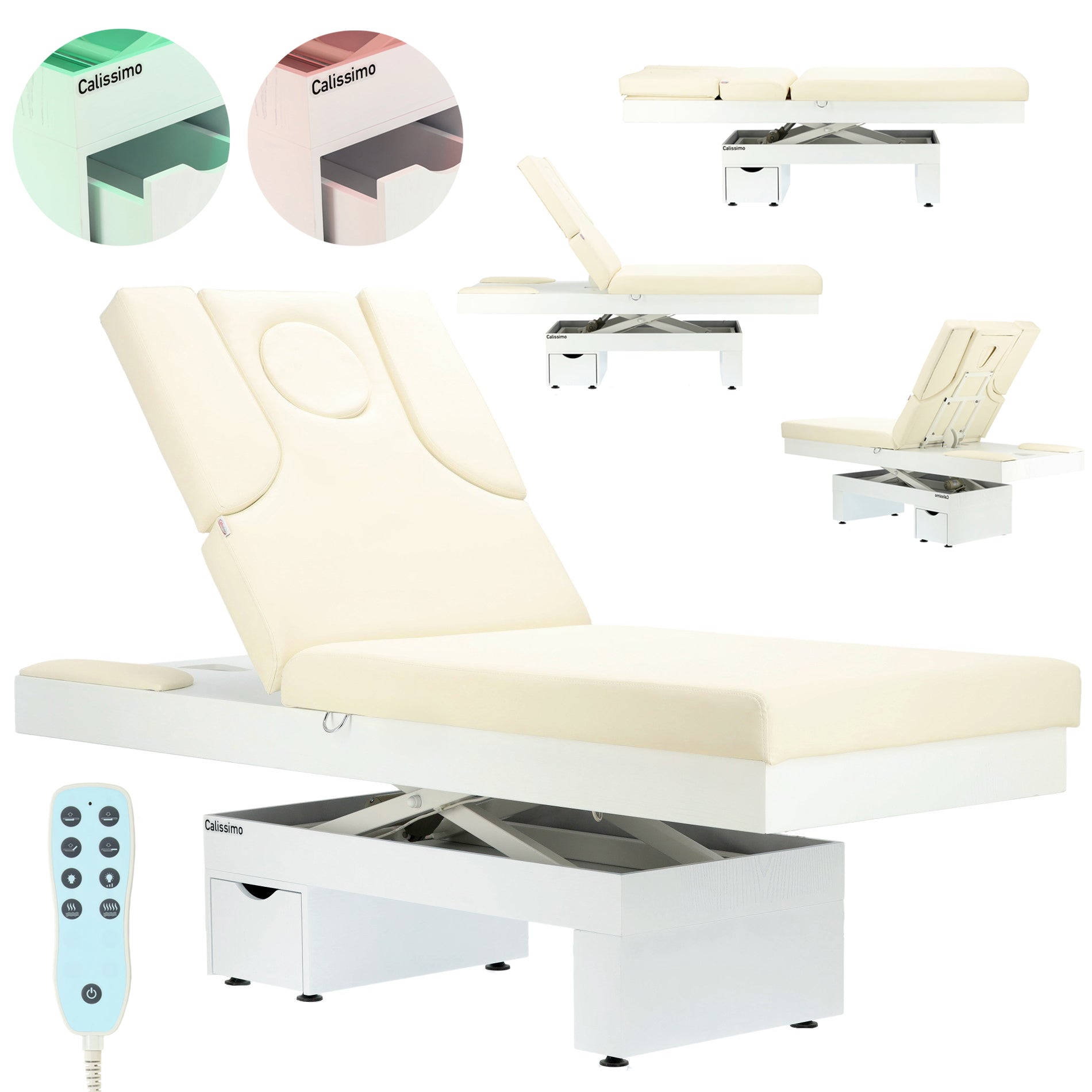 Elektrinis masažo stalas / kosmetologinis gultas su šildymu ir LED apšvietimu F245 – kreminis