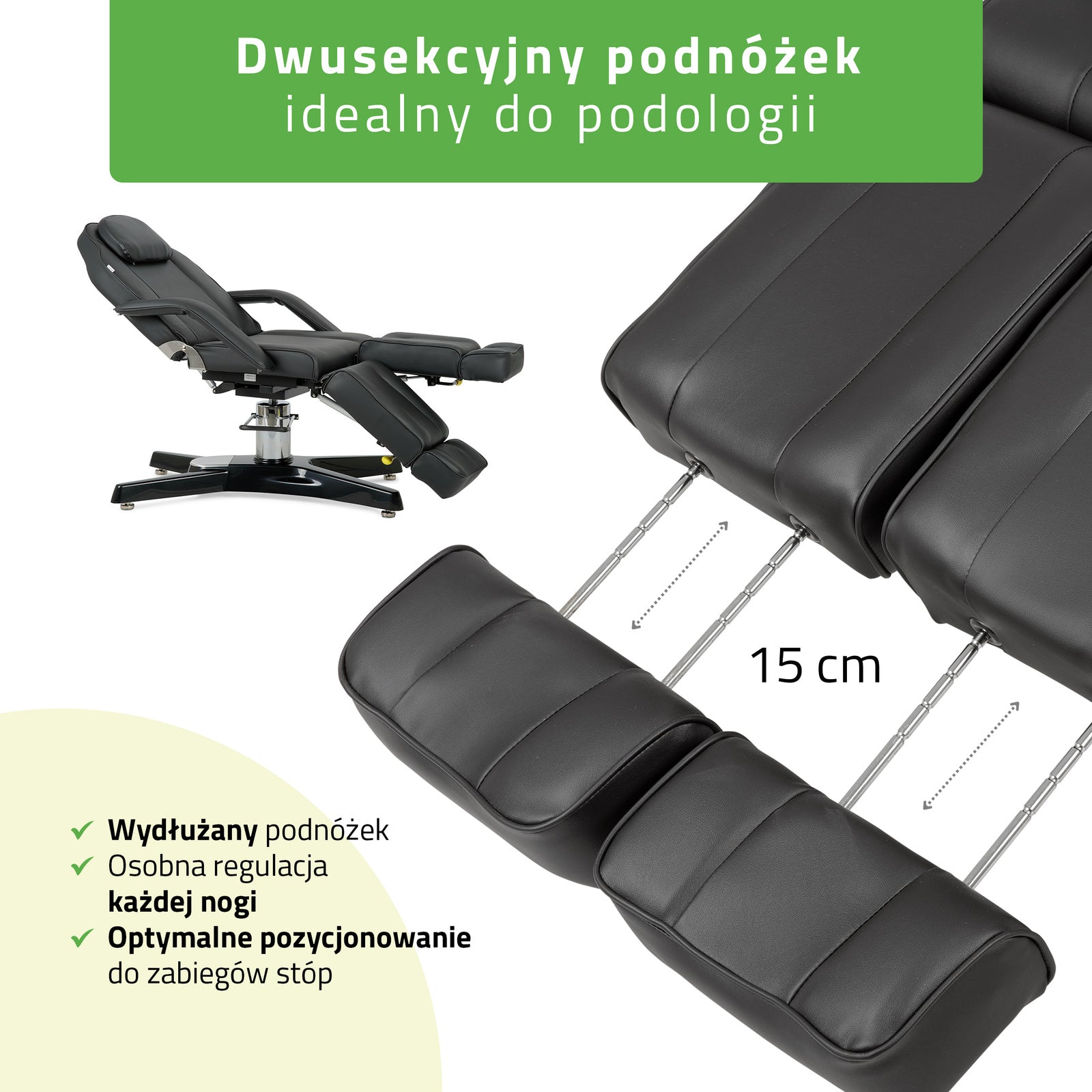 Kosmetologinis hidraulinis gultas - pedikiūro kėdė Habys MAX Nero, juoda