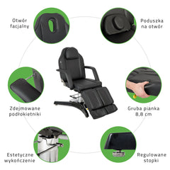 Kosmetologinis hidraulinis gultas - pedikiūro kėdė Habys MAX Nero, juoda