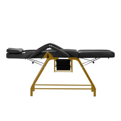 Kosmetologinis gultas 557G su porankiais, juodas su auko sp. apdaila