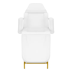 Kosmetologinis gultas 557G su porankiais, baltas su auko sp. apdaila