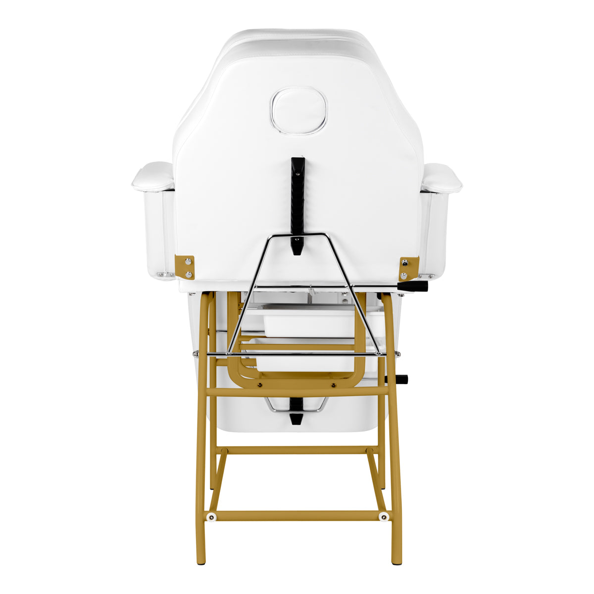 Kosmetologinis gultas 557G su porankiais, baltas su auko sp. apdaila