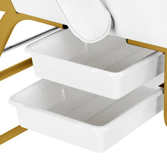 Kosmetologinis gultas 557G su porankiais, baltas su auko sp. apdaila