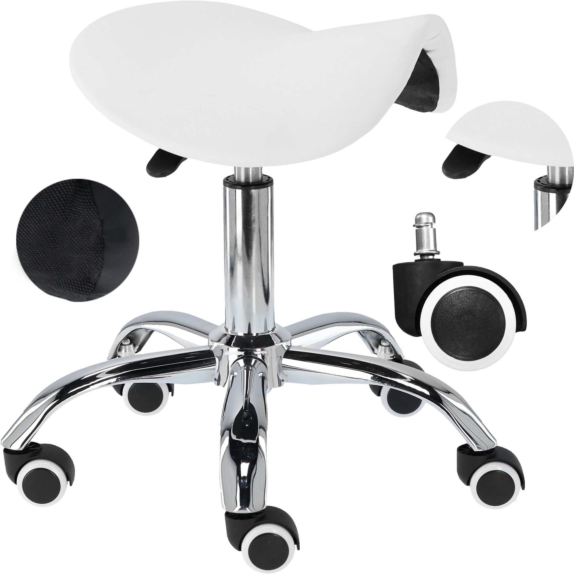 Kosmetologinė kėdutė - balnas 23-W-XT (baltas)