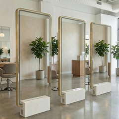 Kirpyklos veidrodis su LED apšvietimu 190x80, dvipusis PRO, auksinis ant akmens