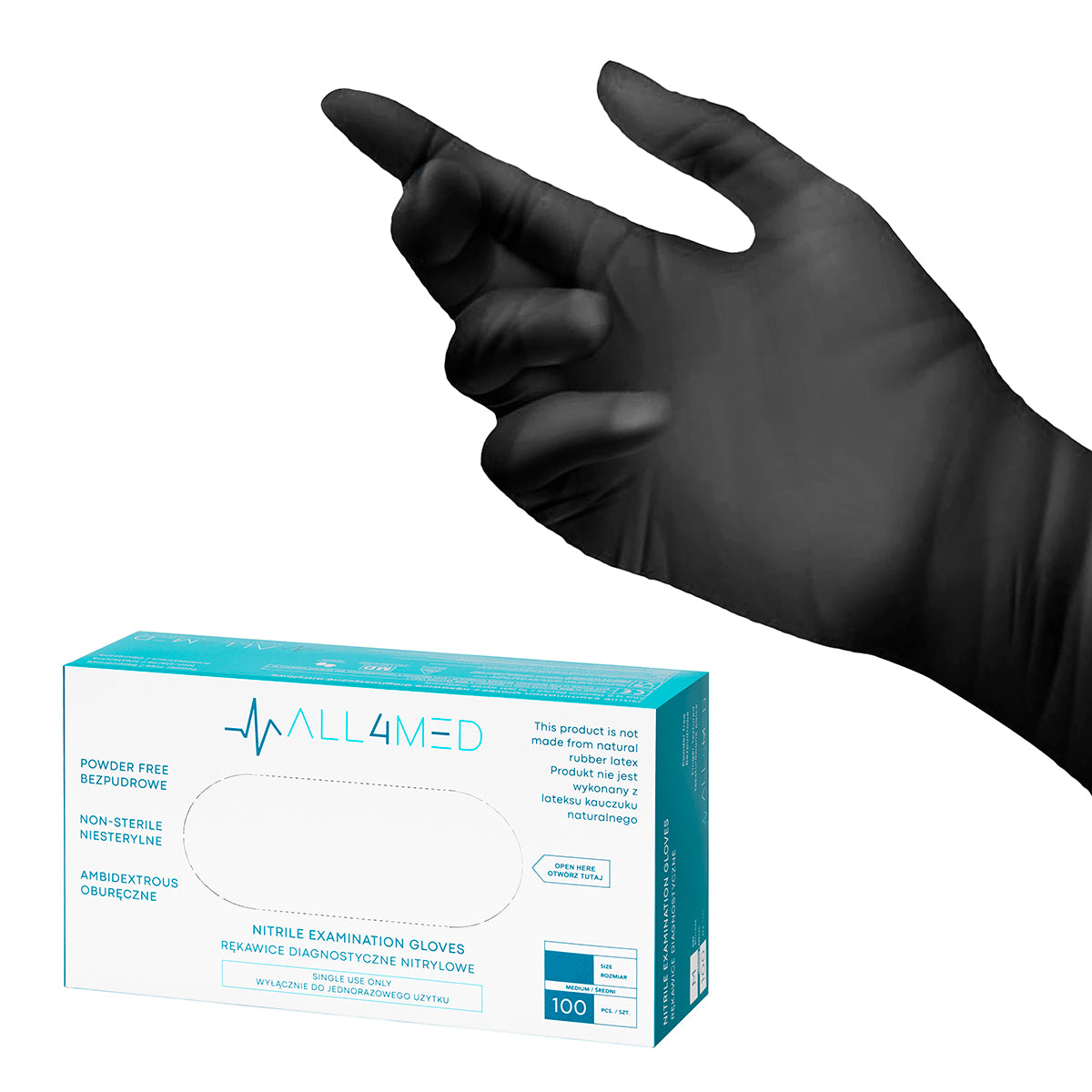 All4med vienkartinės nitrilo pirštinės be pudros juodos XS, 10x100vnt