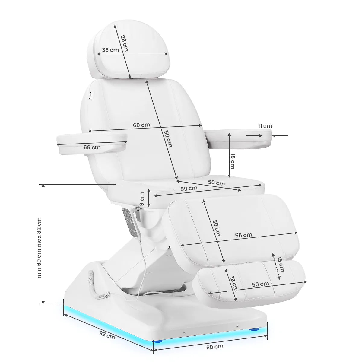SILLON Luxury 3 elektrinis kosmetologinis gultas, 3 el. varikliai, baltas