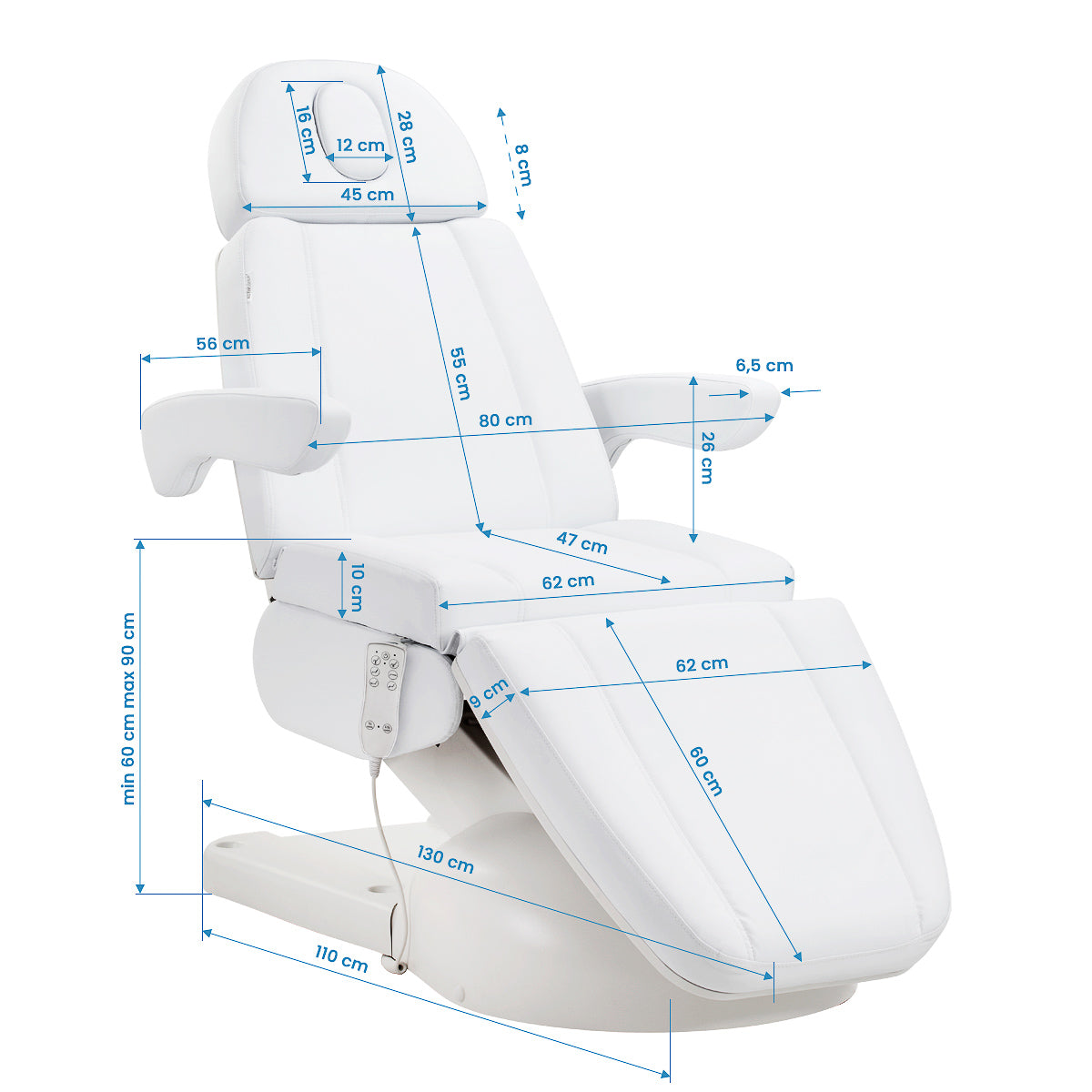 Cosmetic chair Azzurro Lux 3m white with heating
