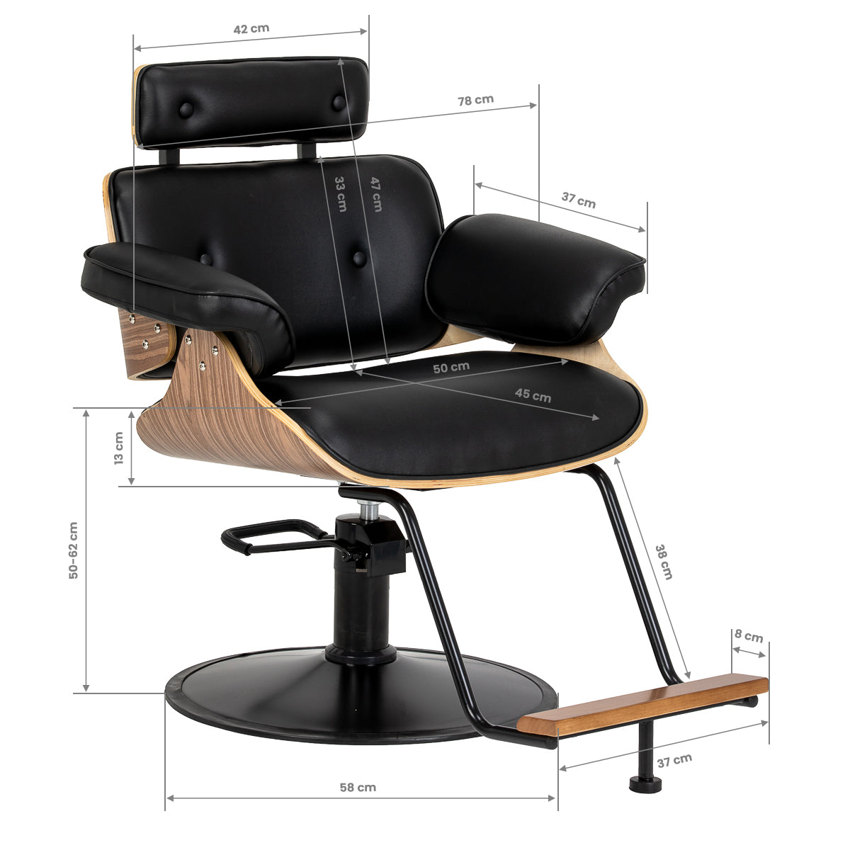 Hairdressing chair Gabbiano Florencja in black and walnut with a black base
