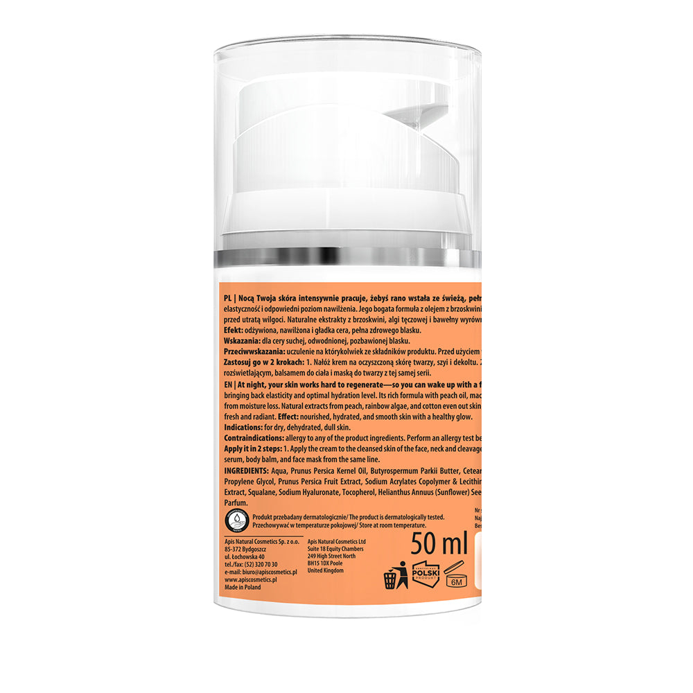 Maitinamasis naktinis veido kremas APIS PEACHY SKIN, 50 ml