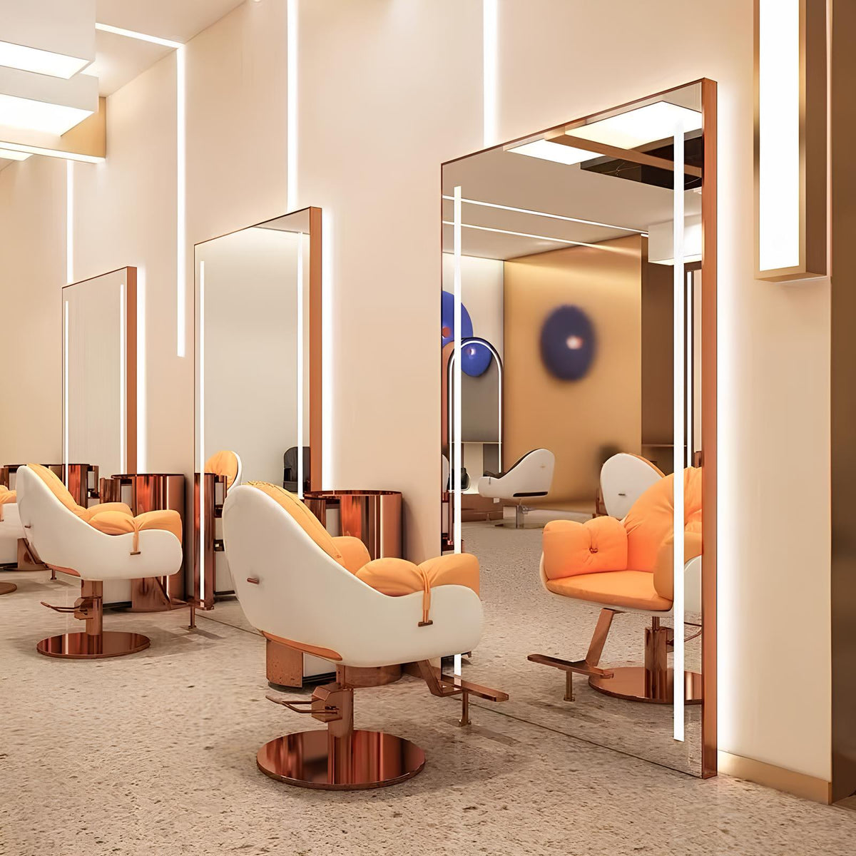 LED veidrodis–konsolė kirpyklai ir barberiui PRO, 200 × 80 cm, auksinės spalvos