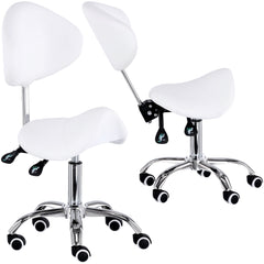 Kosmetologinė meistro balno formos kėdė su atlošu XT-03P – balta