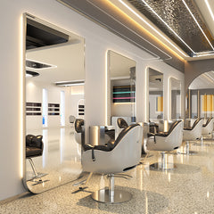 Kirpyklos veidrodis su LED apšvietimu – 150 × 90 cm, sidabrinis