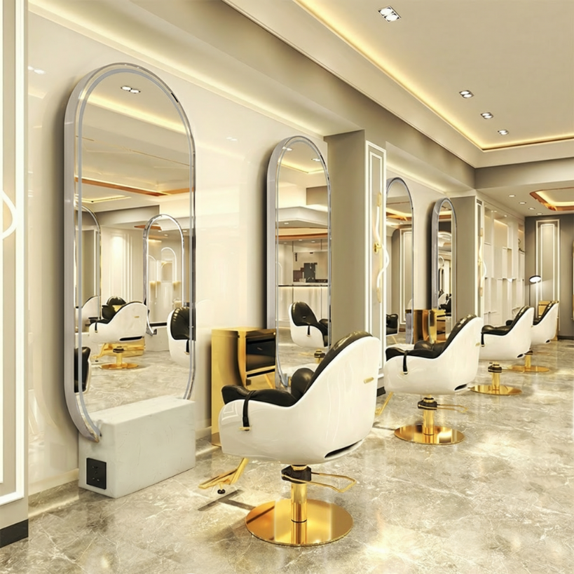 LED veidrodis–konsolė kirpyklai ir barberiui PRO, 200 × 80 cm, sidabrinės spalvos