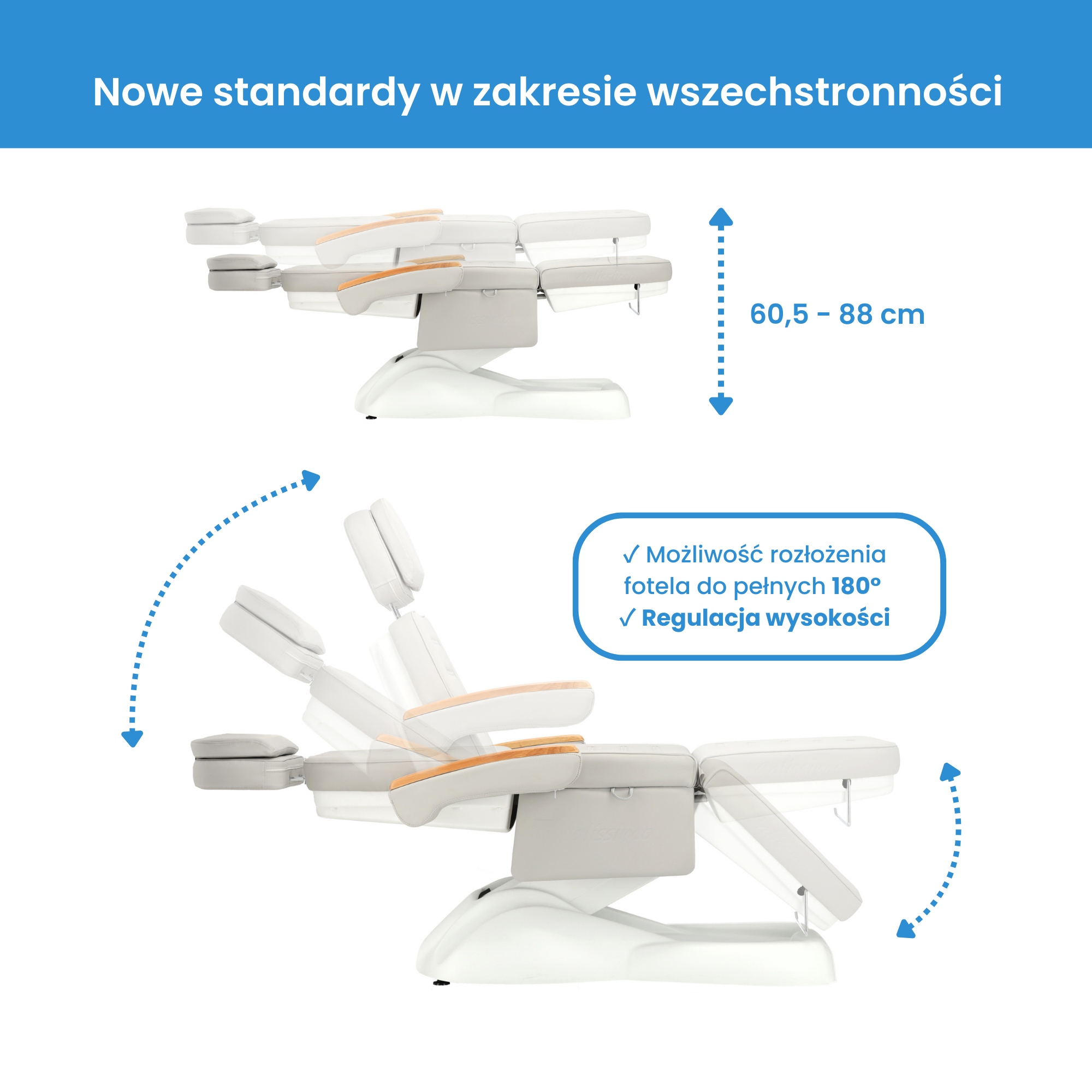 Kosmetologinis gultas EN-273, 3 el. motorai - pilkos spalvos