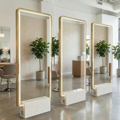 Kirpyklos veidrodis su LED apšvietimu 190x80, dvipusis PRO, auksinis ant akmens