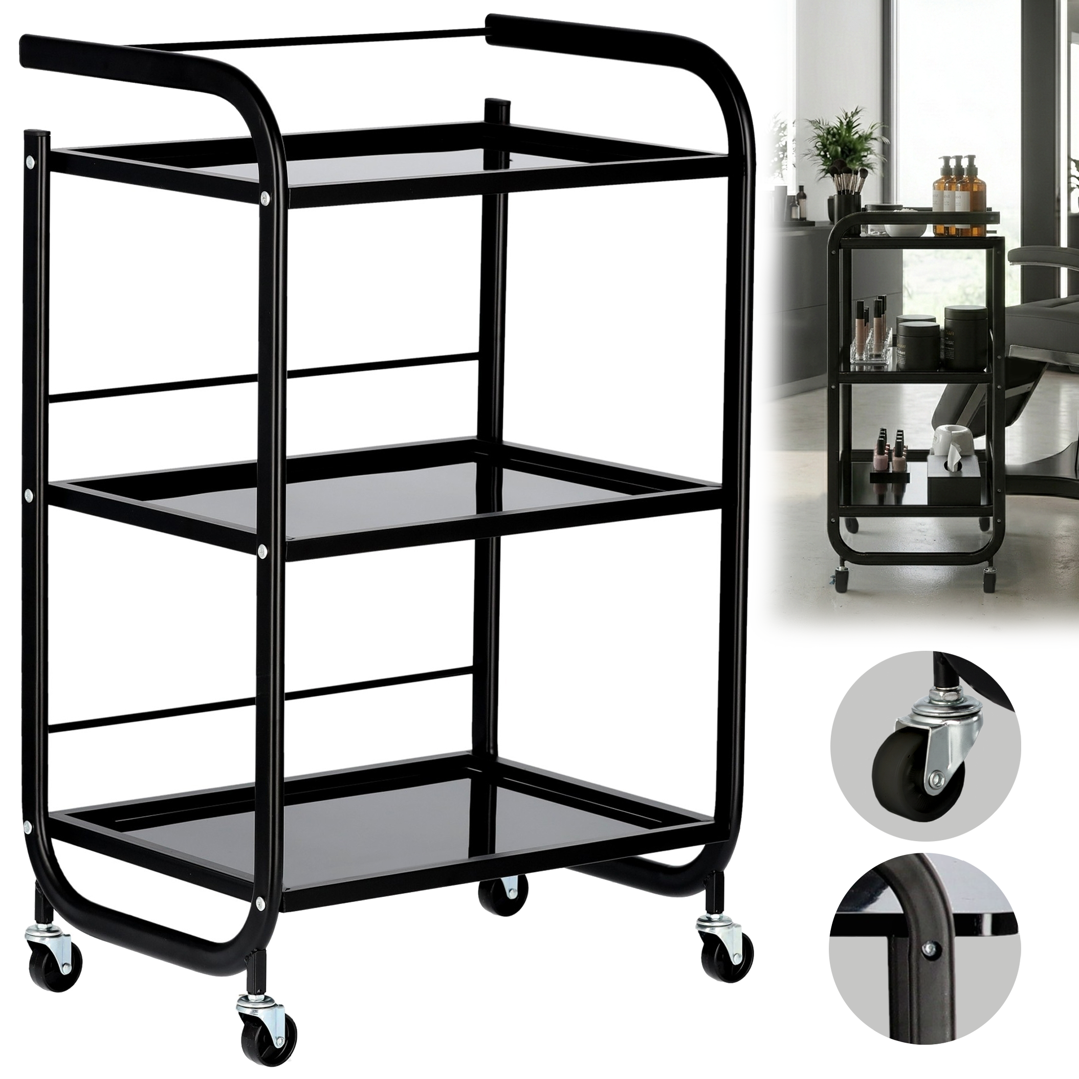 Kosmetologinis staliukas vežimėlis 101B, juodas