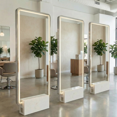 Kirpyklos veidrodis su LED apšvietimu 190x80, dvipusis PRO, sidabrinis ant akmens