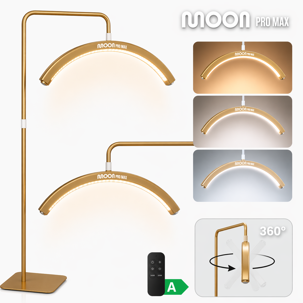 Pastatoma LED kosmetologinė pusmėnulio lempa Moon Pro MAX, 54 W – aukso spalvos