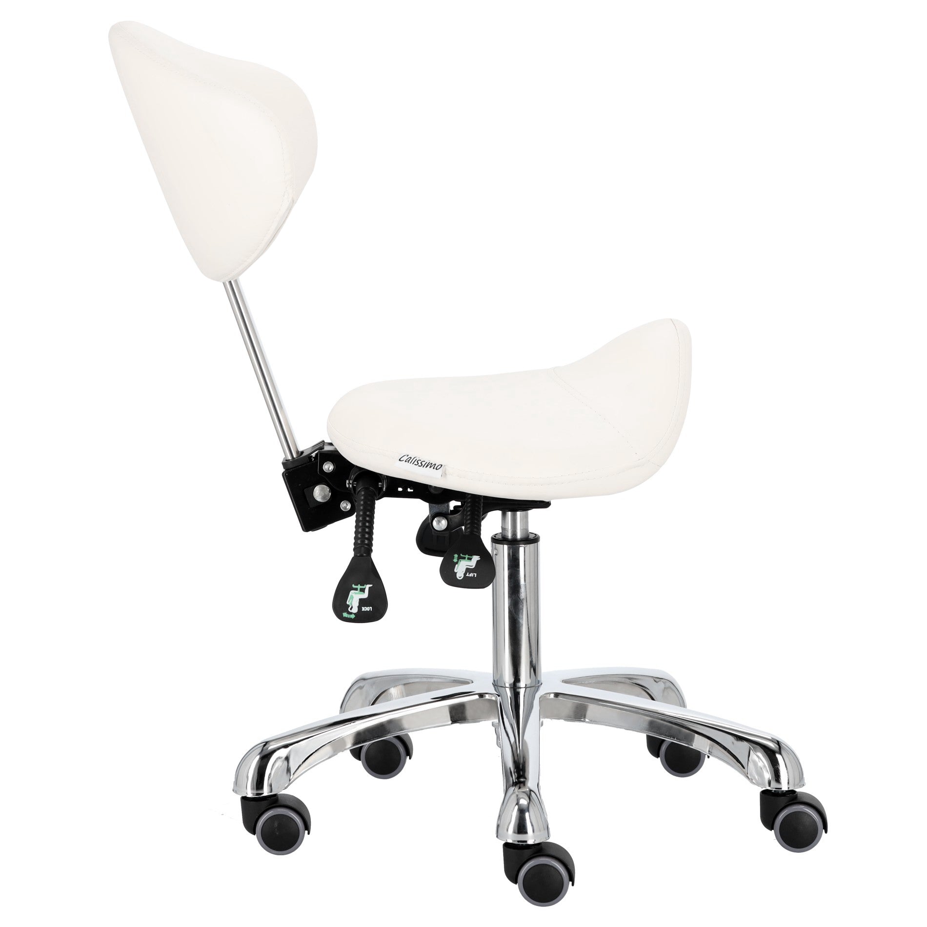 Kosmetologinė kėdė su atlošu - balnas Premium-3 XT (balta)
