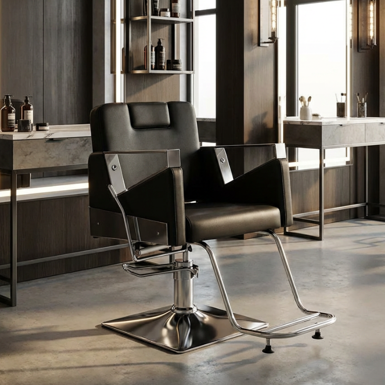 Barberio kėdė JANO, juoda su chromuotu pagrindu