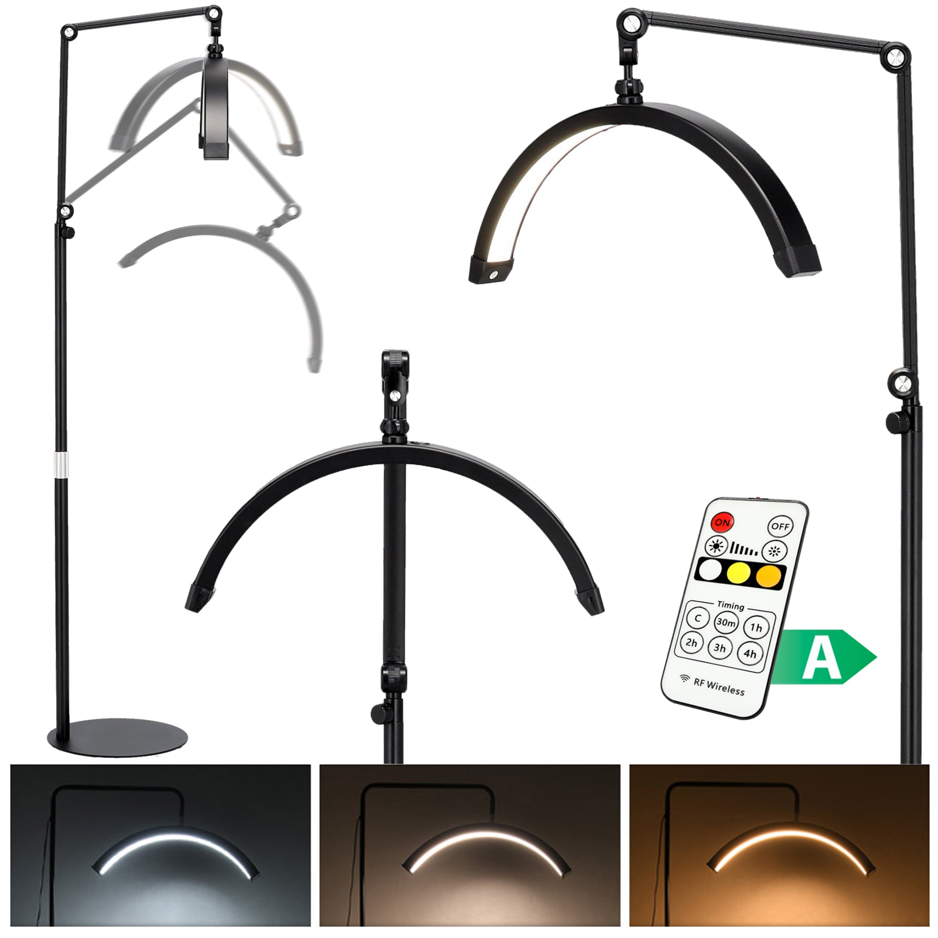 Pusmėnulio formos LED lempa Moon, 50 W, 22" – juoda, bešešėlinė